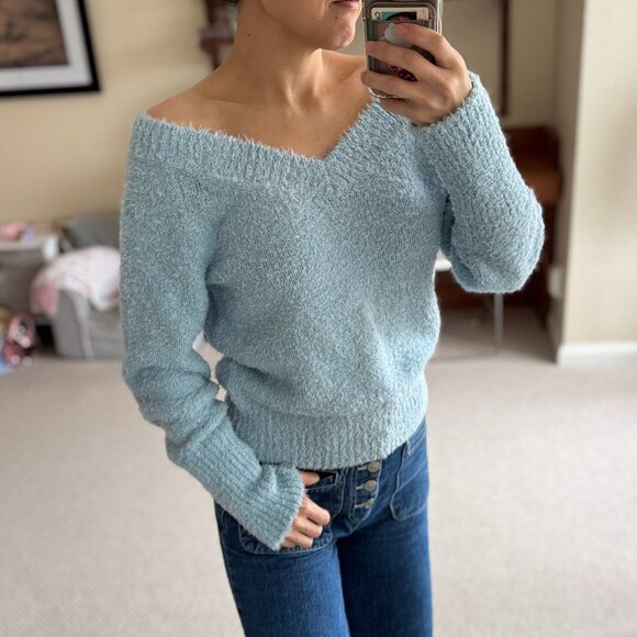 NWT! J. Crew Blue Off-the-Shoulder Sweater Relaxed Fit - Picture 1 of 12